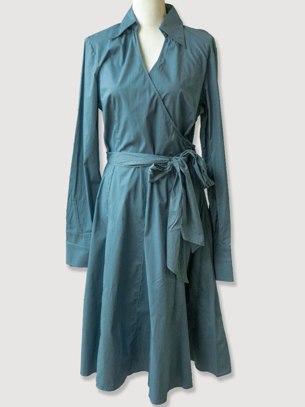 Vintage Y2k Blue Wrap Dress MetroStyle Point Lapel Corporate Twee Faux Wrap